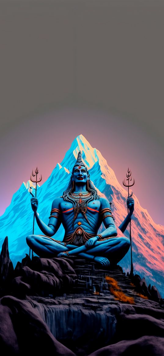 shiva, art, god, wallpaper, mountain, lotus pose