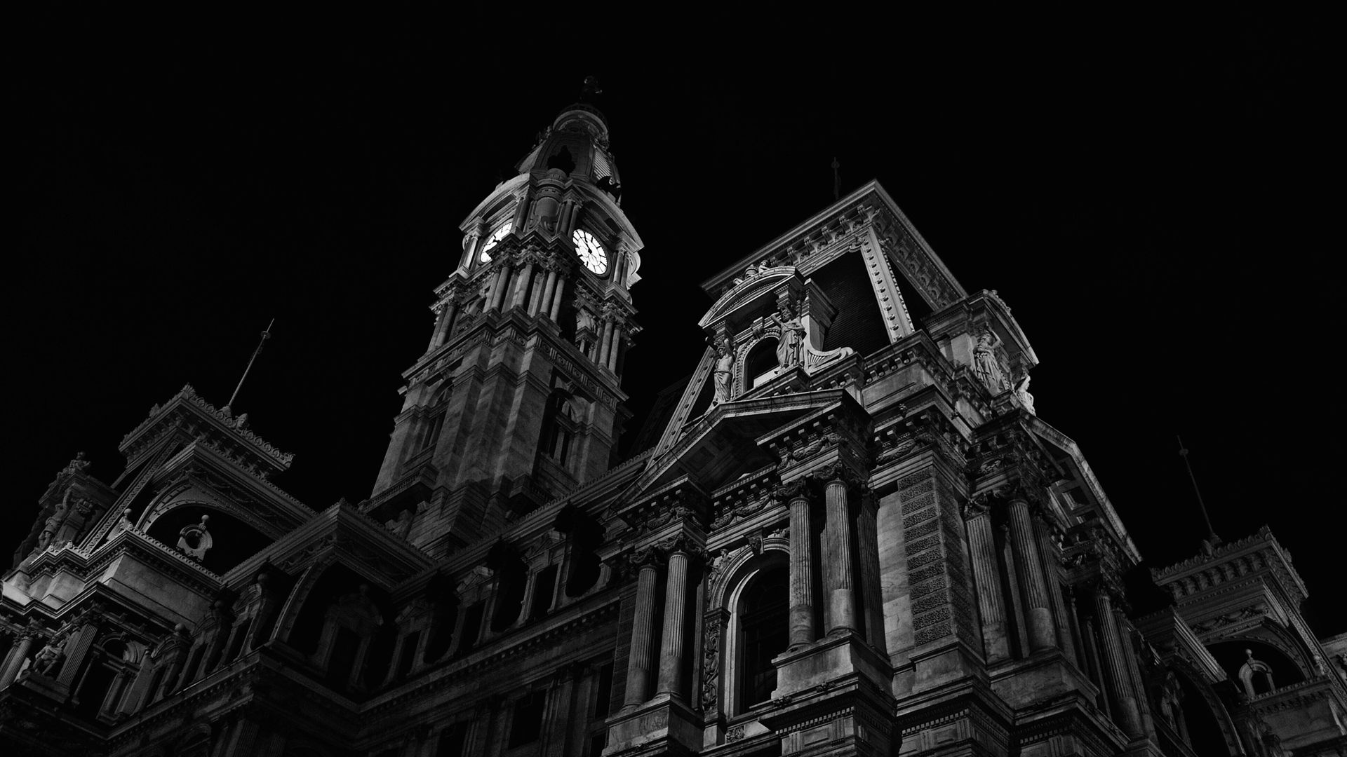 building, skyscraper, black white, night, dark