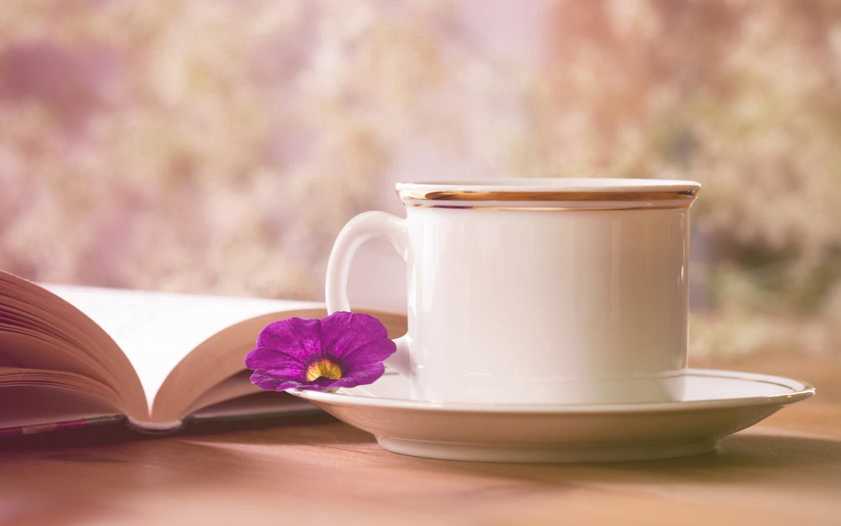 mug, tea pair, book, flower