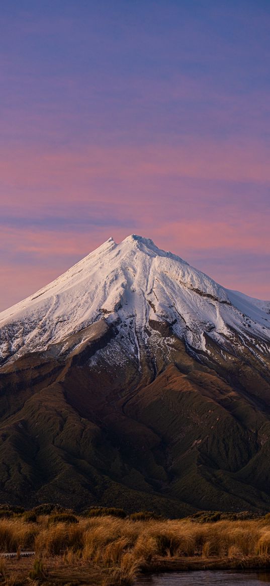 mountain, sunset, sky, snow, peak