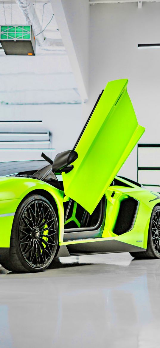 lamborghini aventador, green, door, supercar, car