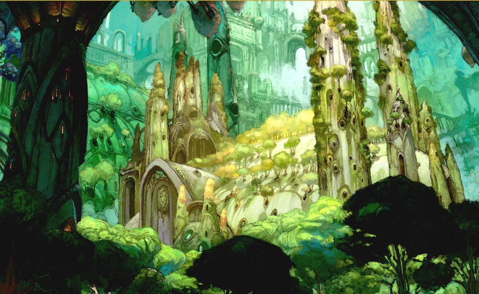 castle, trees, herbs, forest