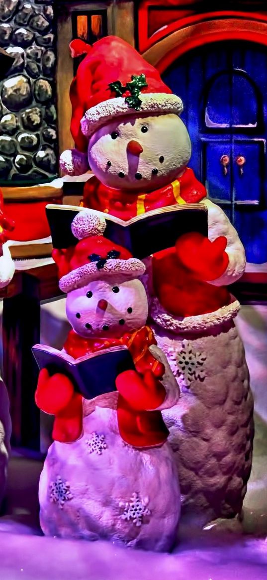 snowmen, choir, books, conductor, christmas tree