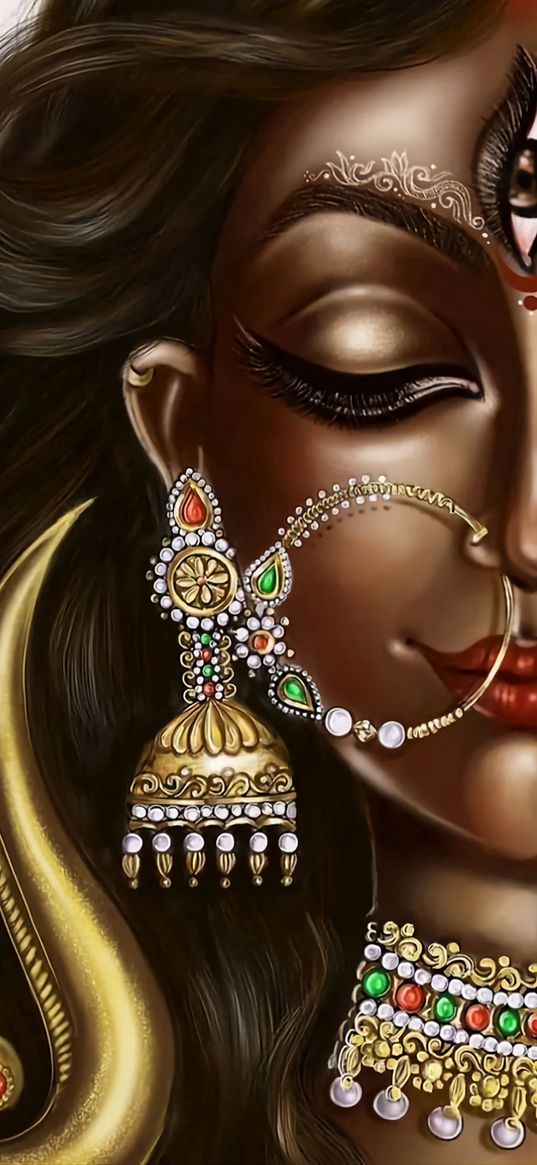 durga, deity, goddess, hinduism, gold, decoration, art