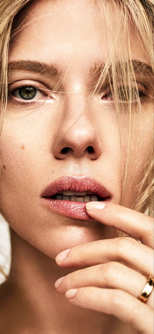 scarlett johansson, actress, blonde, girl, beautiful, face, hand, ring