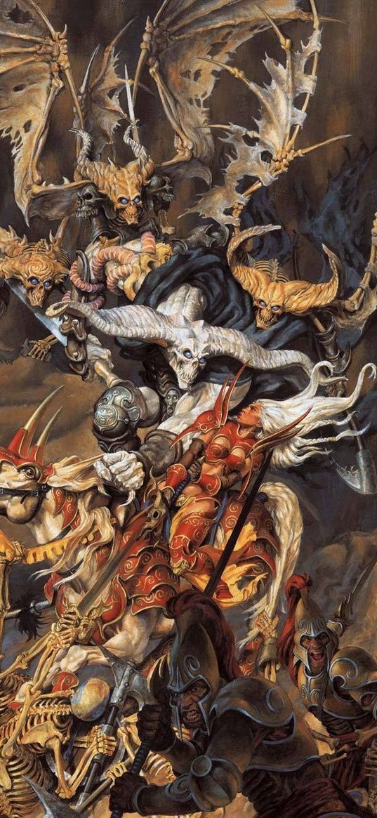 undead, demon, skeletons, soldiers, battle, horses