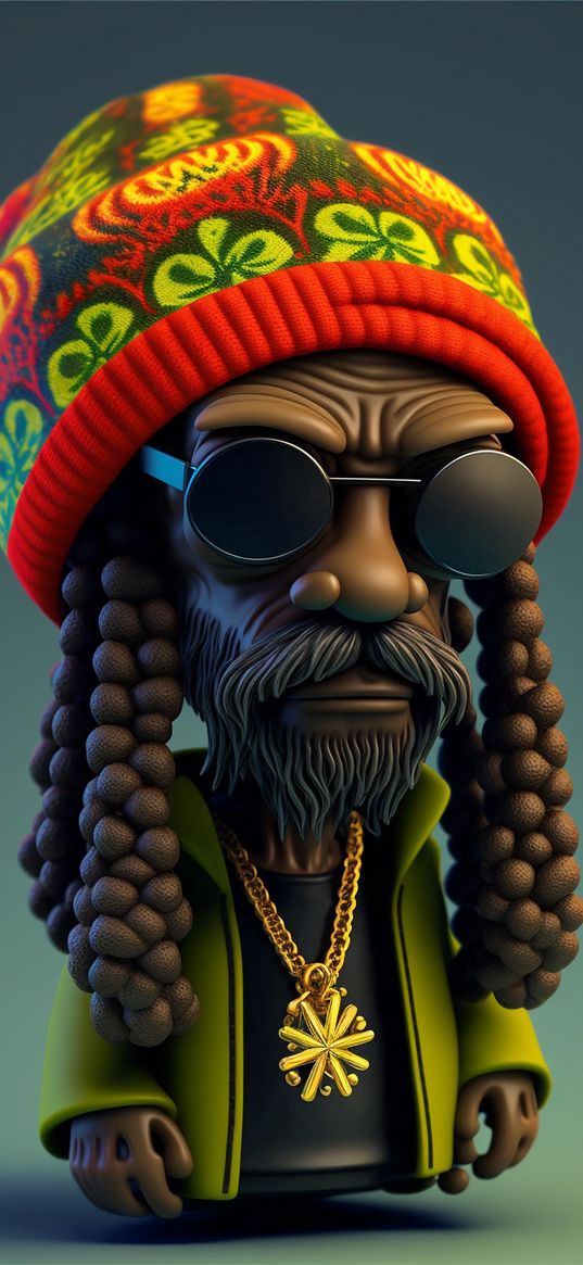 man, figurine, beard, dreadlocks, hat, glasses