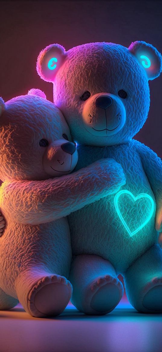 bears, toys, light, neon, cute