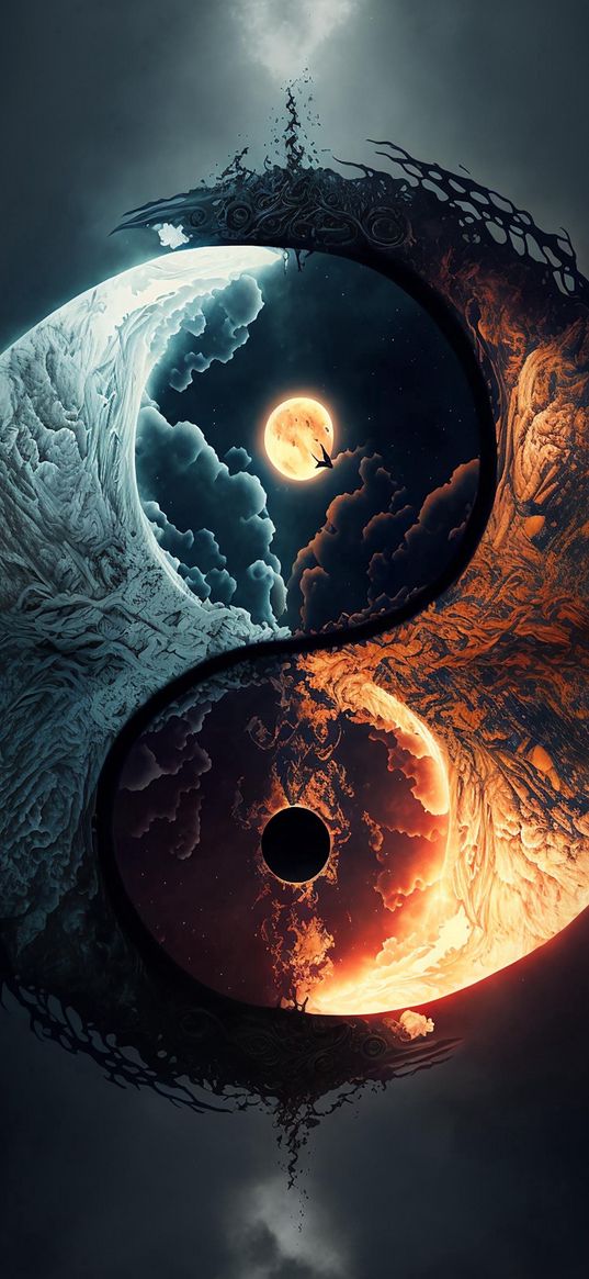 sun, moon, night, day, yin-yang, art