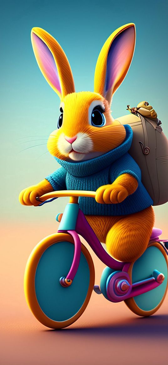 hare, bicycle, sweater, backpack, art