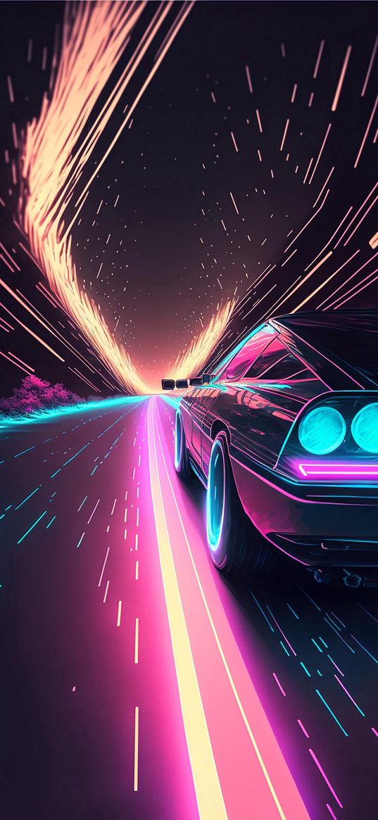 car, art, speed, neon, cyberpunk