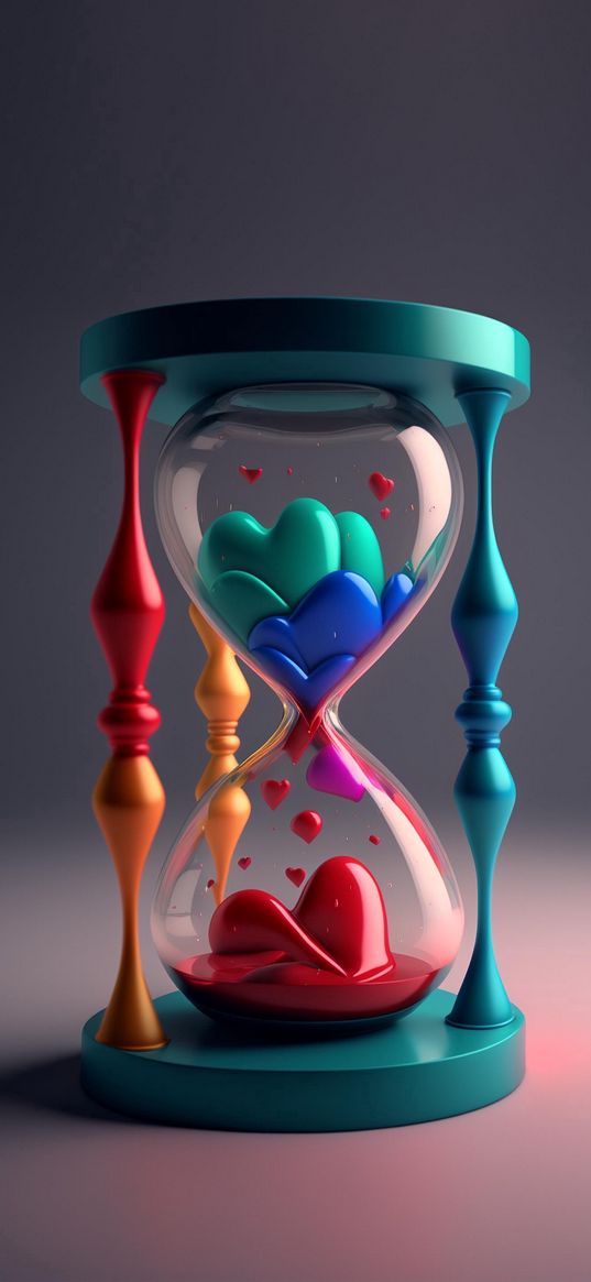 hourglass, hearts, colors, clock, time, love