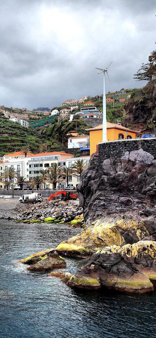 portugal, mountains, buildings, pier, sky, nature