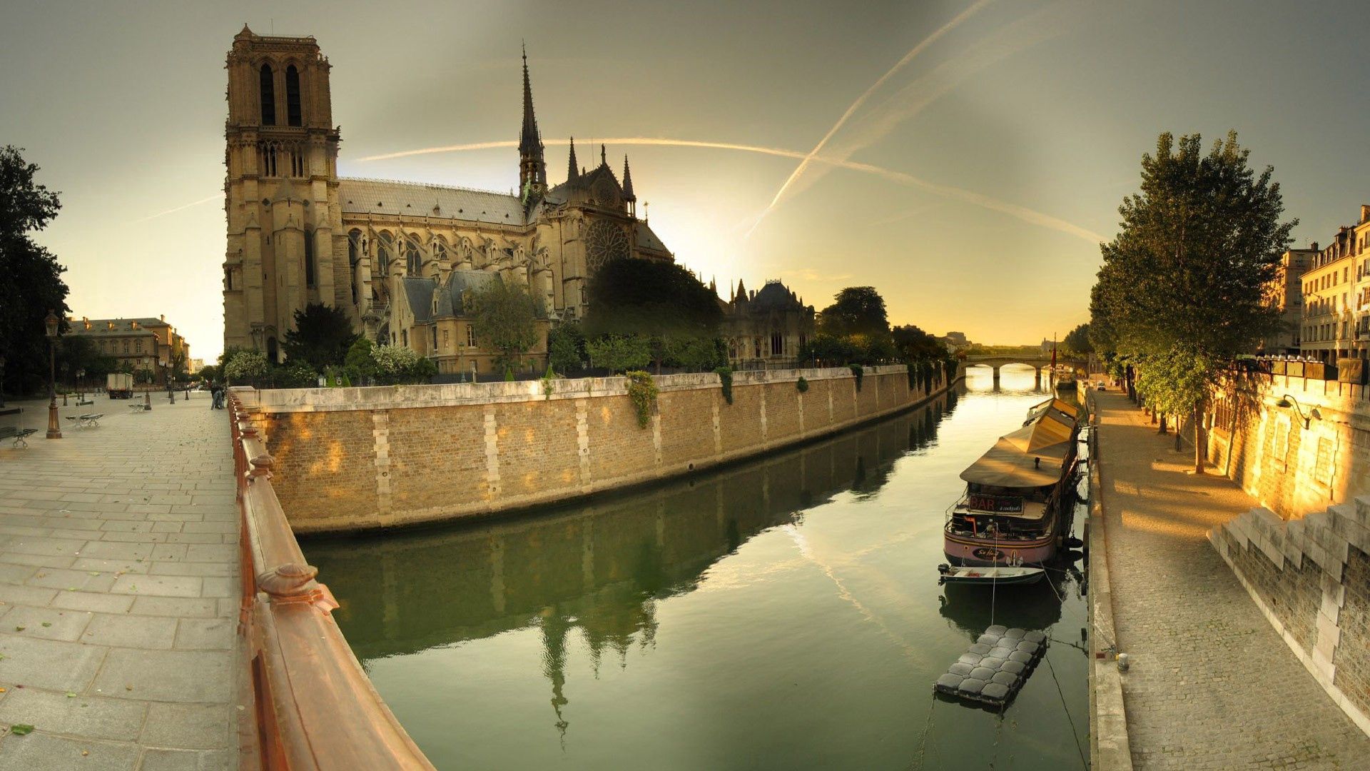 paris, notre dame cathedral, river, sky