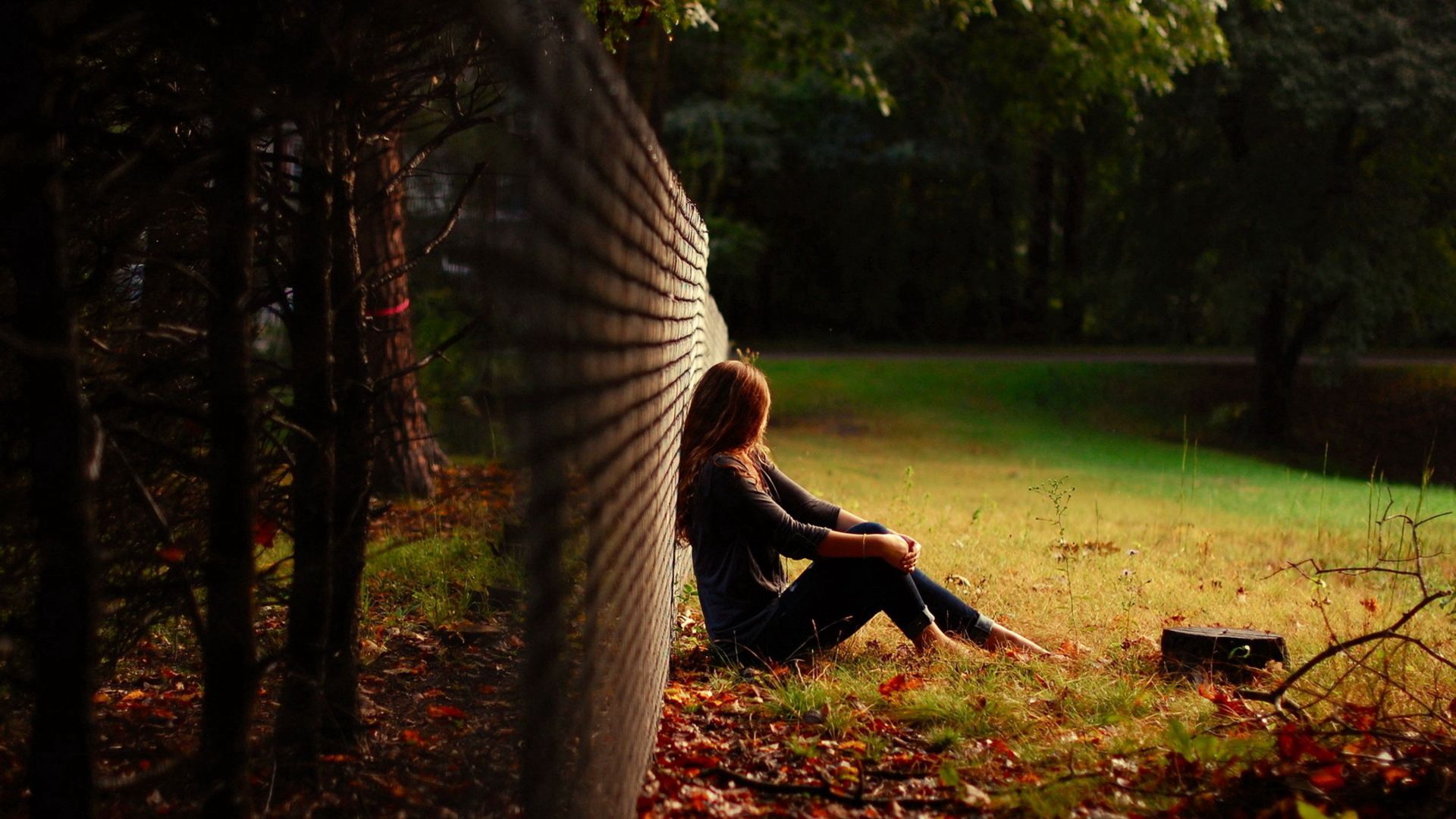 grass, girl, alone, sitting, nature