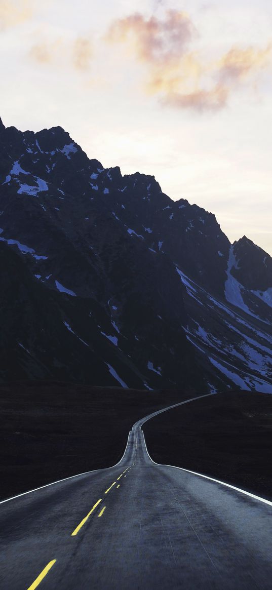 road, mountains, twilight, nature