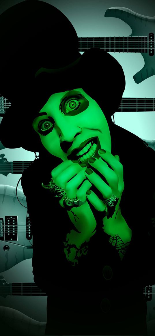 marilyn manson, singer, musician, guitars, hat, art