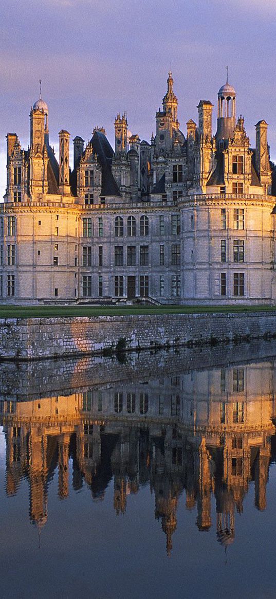 france, castle, white stone, river, sky, beautiful landscape