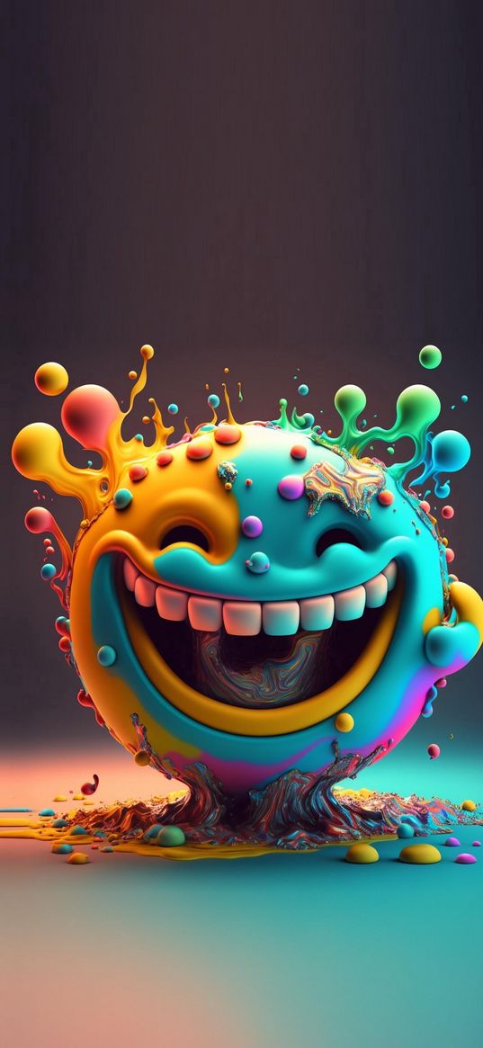 smiley, smile, drops, splashes, 3d, art