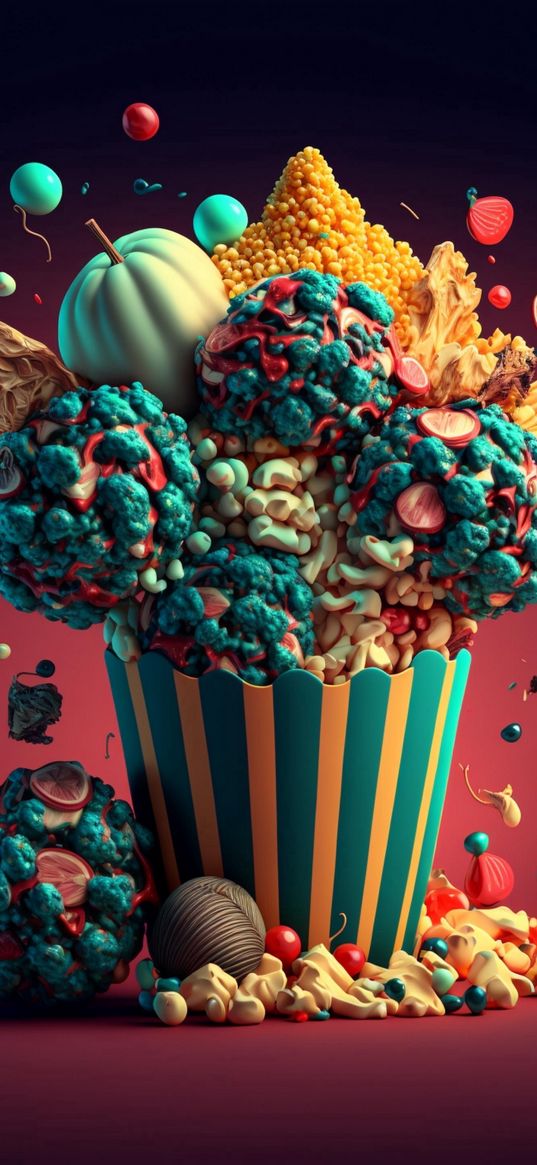 popcorn, package, explosion, splashes, 3d, art