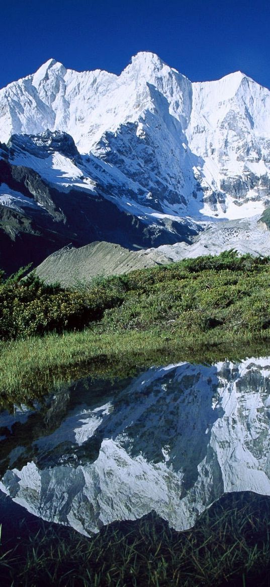 asia, mountains, clouds, water, reflexion, top, greens