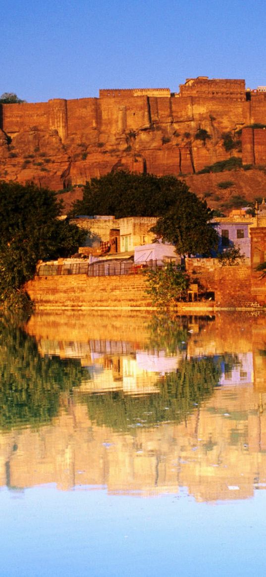 asia, mountains, water, reflection, walls, coast, vegetation