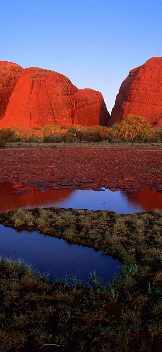 australia, canyons, grass, earth, water