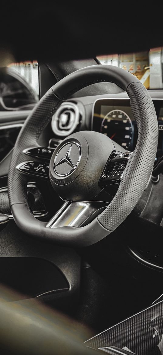 mercedes, car, interior, steering wheel