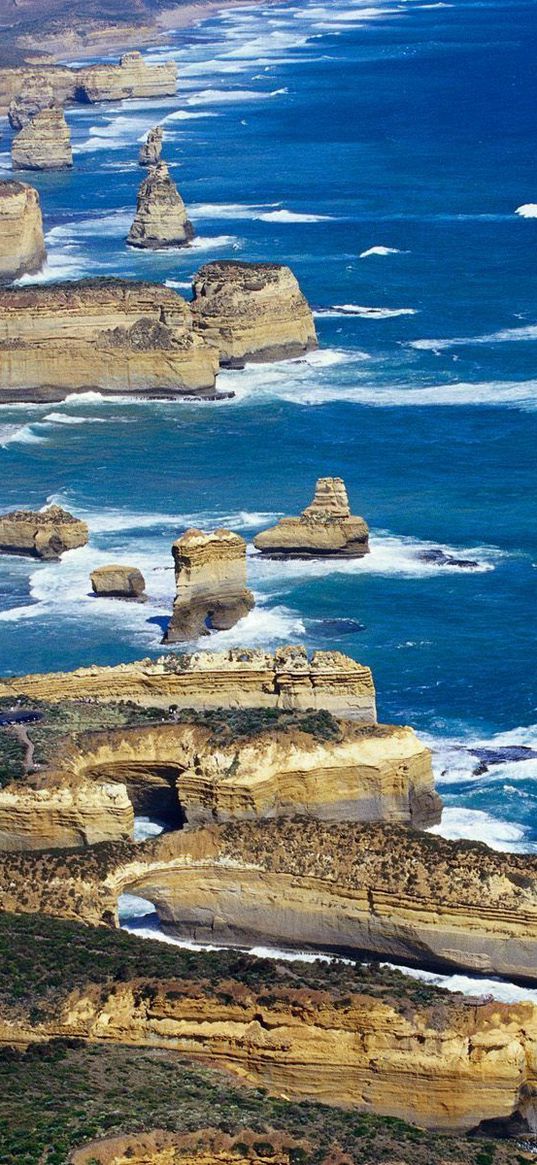 coast, rocks, blue water, land, sea, australia