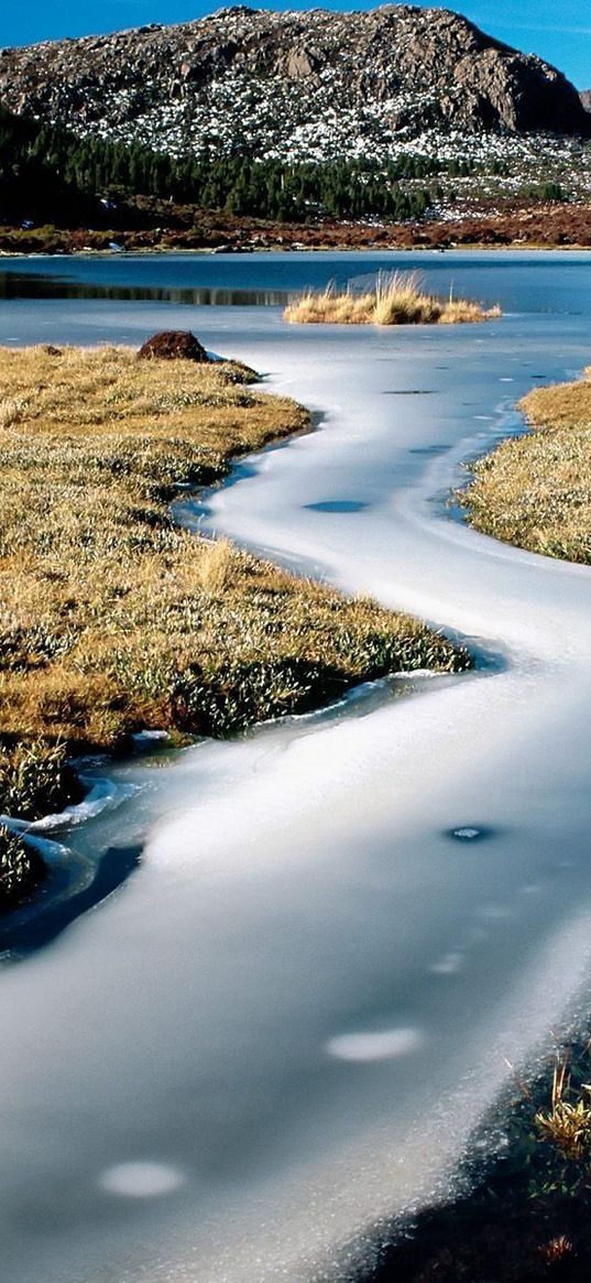 ice, river, water, grass, stones, australia