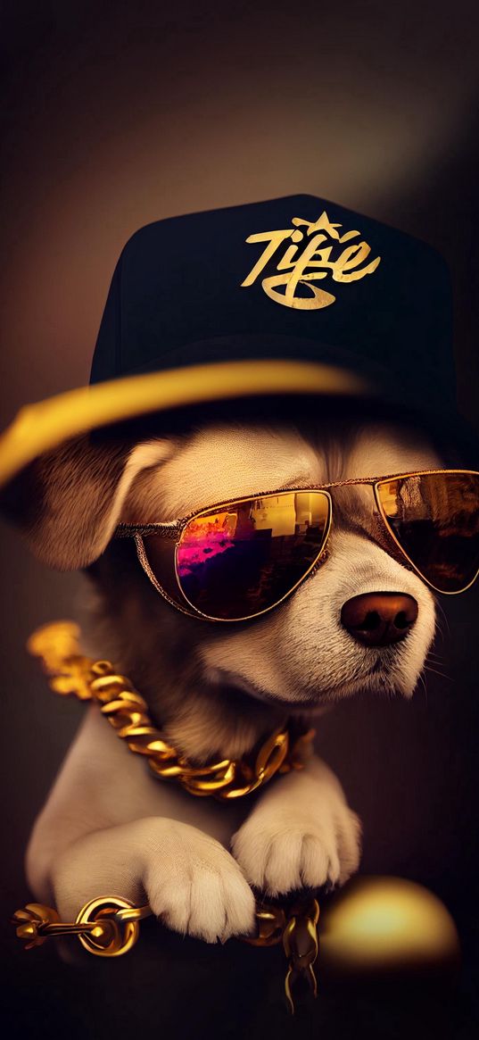 dog, glasses, chain, art