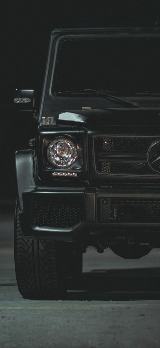 mercedes, car, black, headlight, dark