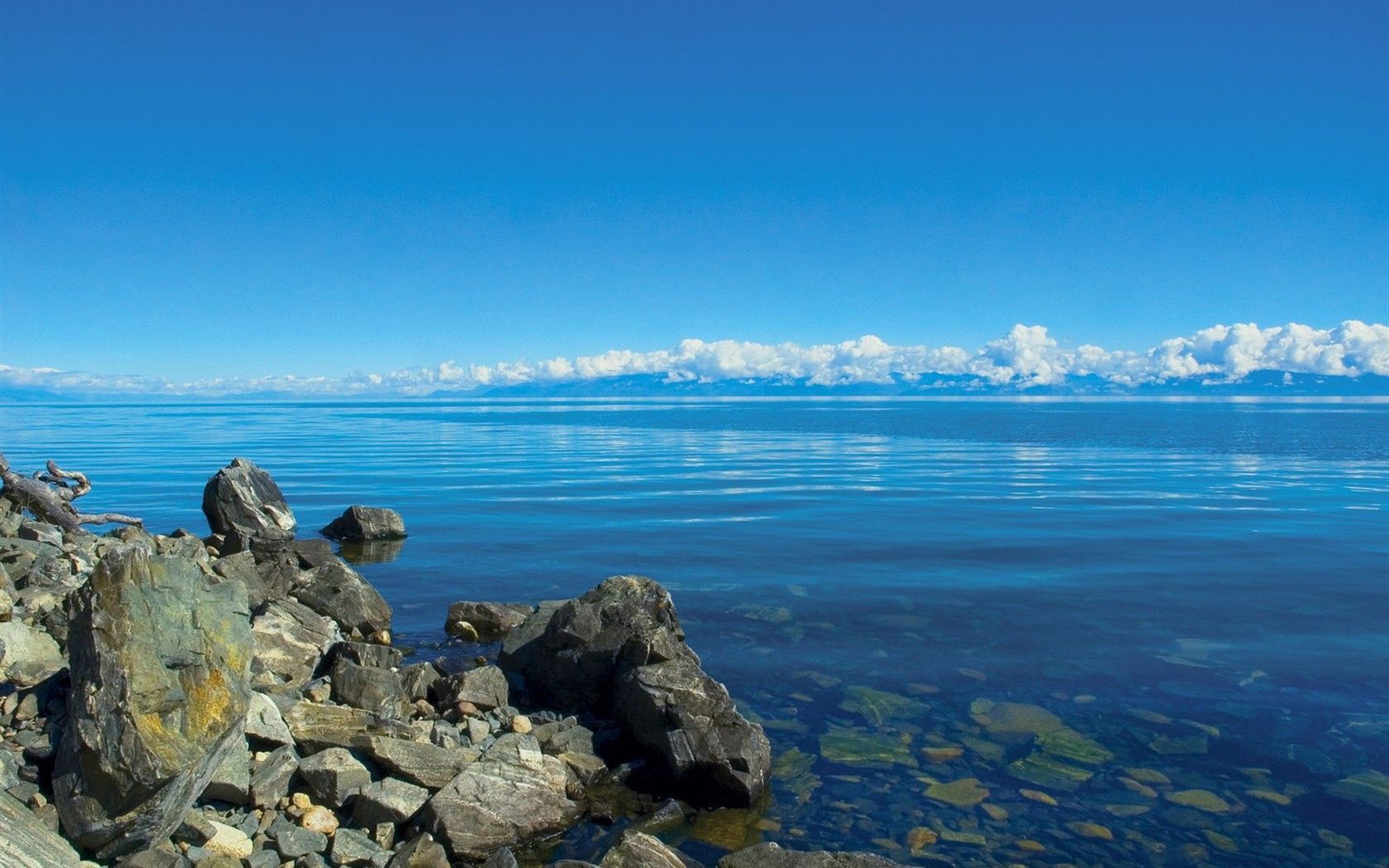 stones, lake, siberia, baikal, water, transparent, clouds