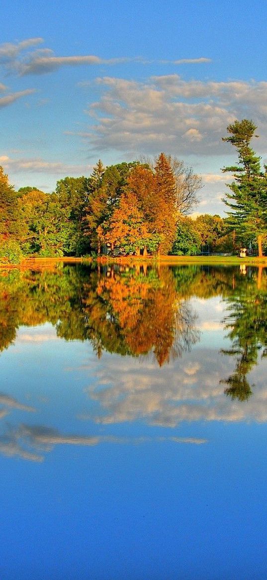 lake, reflection, trees, autumn, colors, coast, house