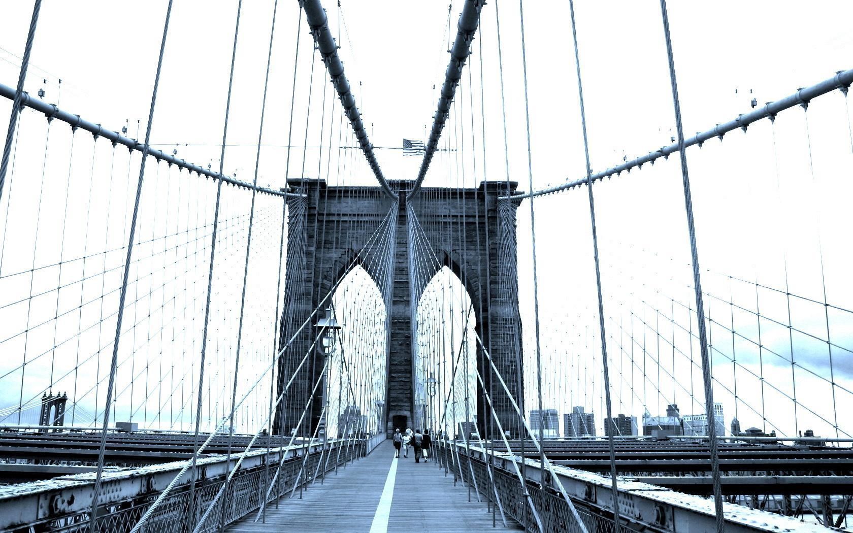 bridge, mist, morning, city, hanging, black white