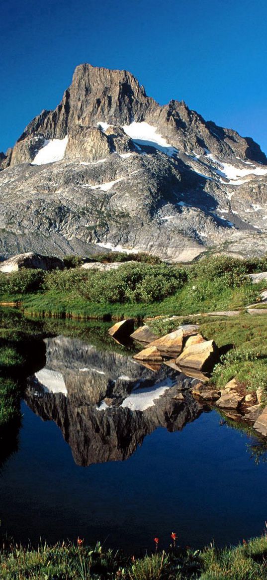 california, mountains, stones, vegetation, lake, nevada