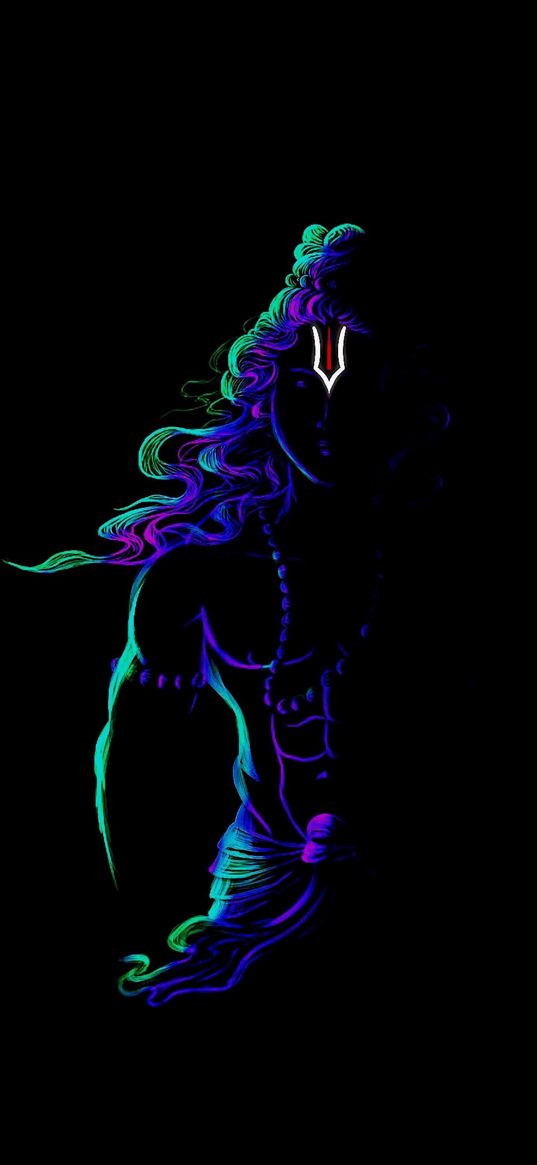 mahadev, god, hinduism, religion, neon, green, purple, black background, art