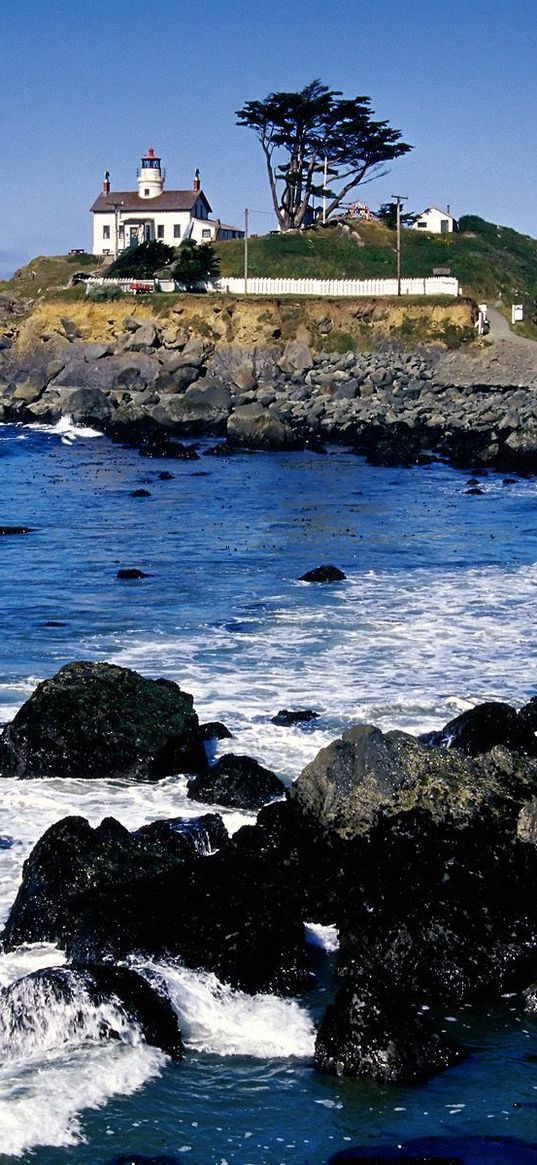 rocks, beacon, california, silent ocean, water, stones