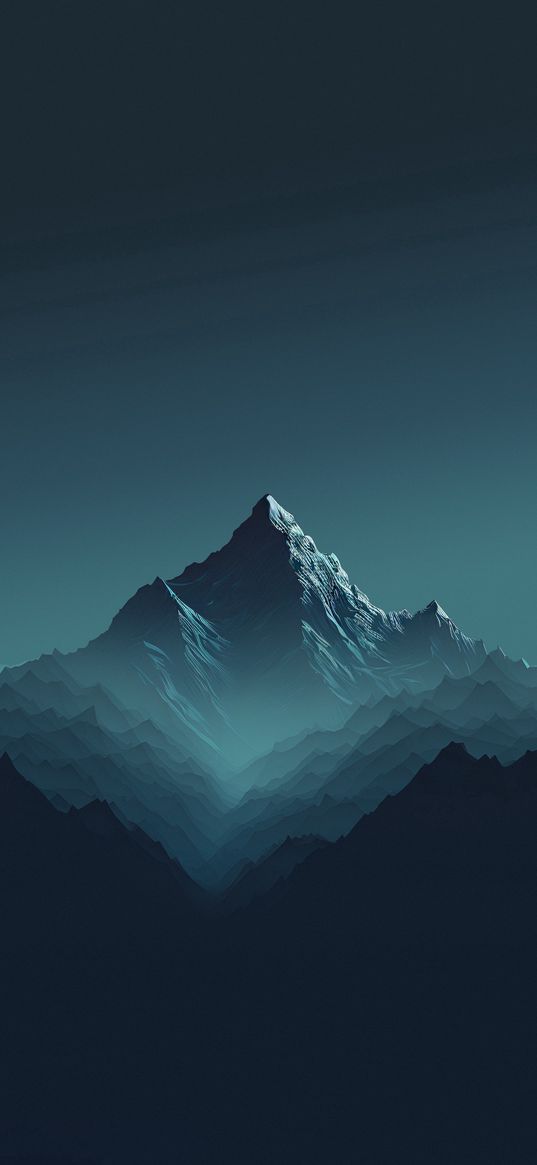 mountain, fog, blue, art