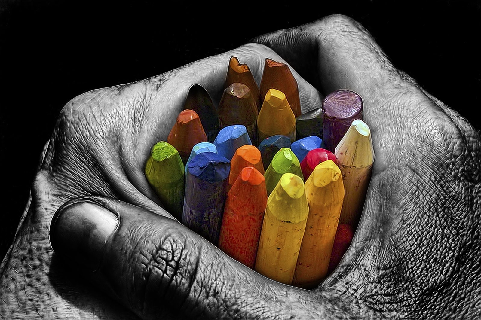 chalk, crayons, colored, colorful, hands, palms