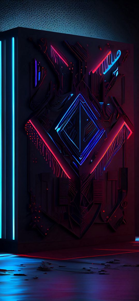 figure, rectangle, patterns, dark, neon, glow, art