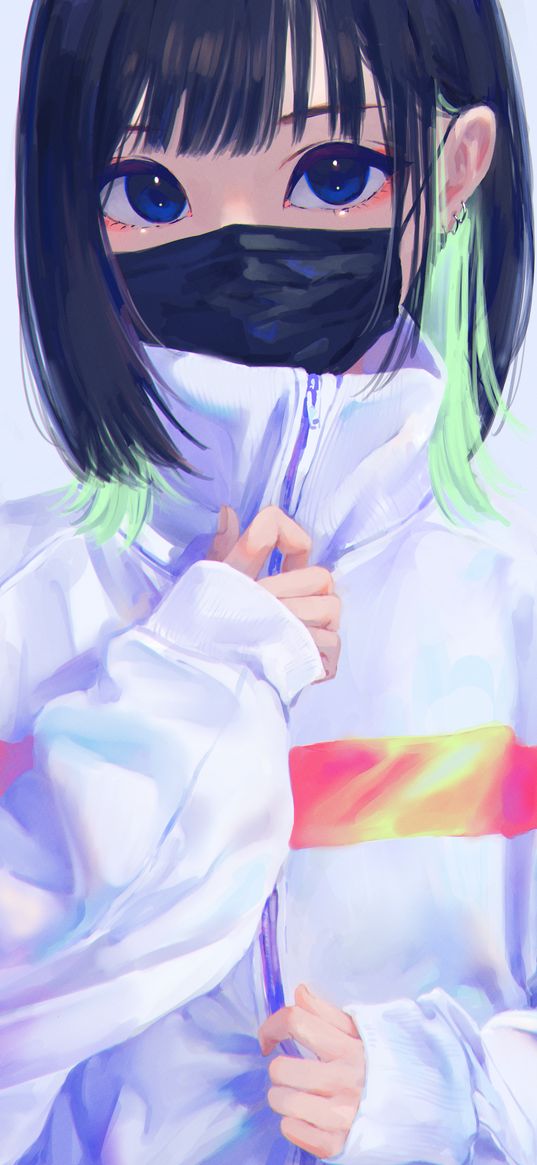 girl, mask, big eyes, jacket, cute, anime, art