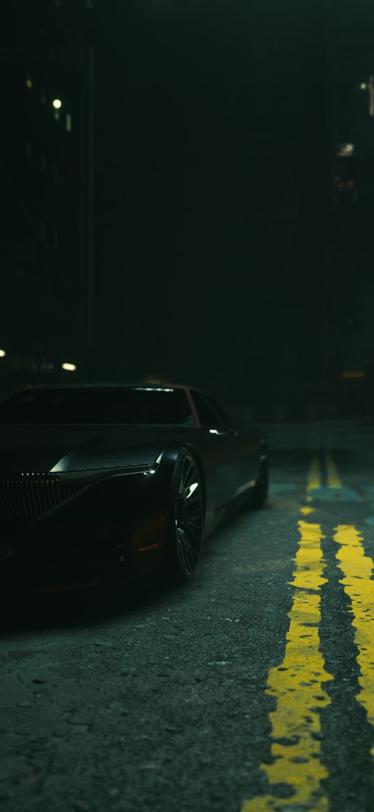 cyberpunk 2077, game, car, black, road, street, city, night, digital art