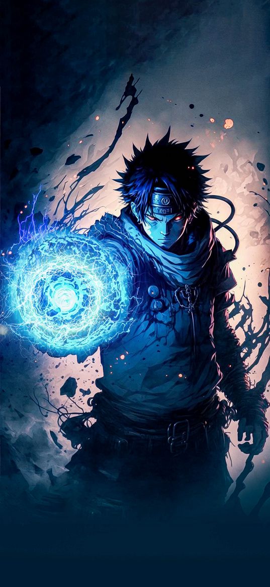 guy, magic, lightning, glow, blue, art