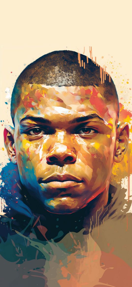 mbappe, footballer, guy, portrait, art, paints