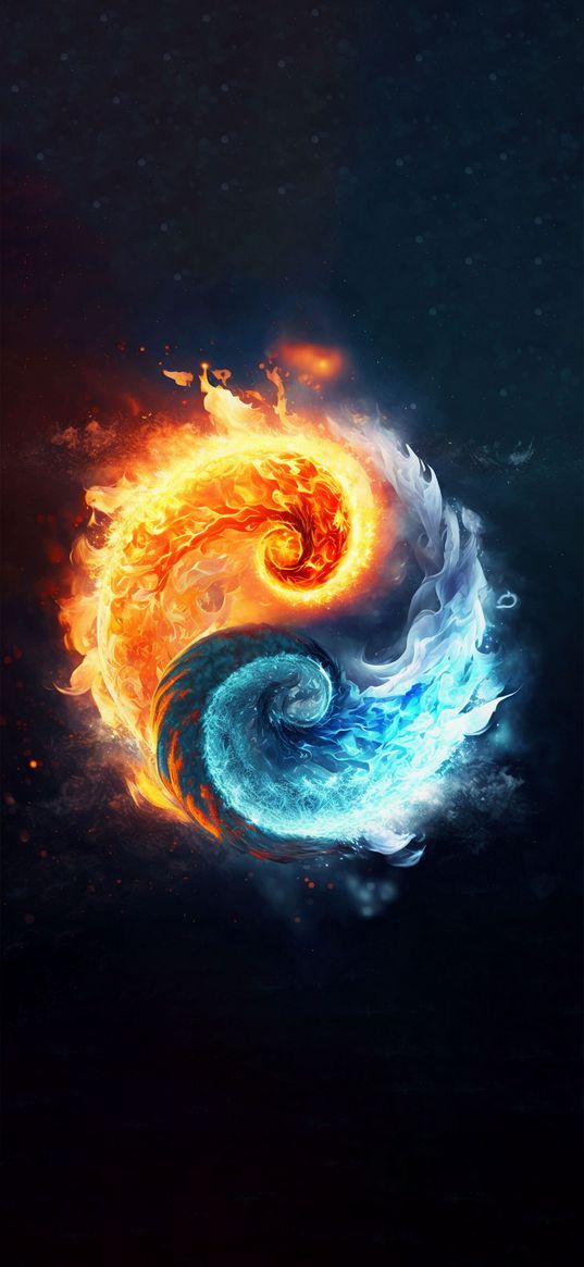 yin yang, water, fire, balance, red, blue