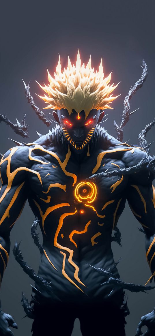 demon, monster, light, black, yellow, art, anime