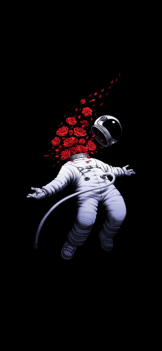 astronaut, cosmonaut, spacesuit, helmet, roses, art