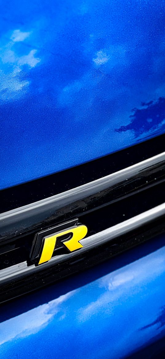 car, volkswagen, r, blue, letter