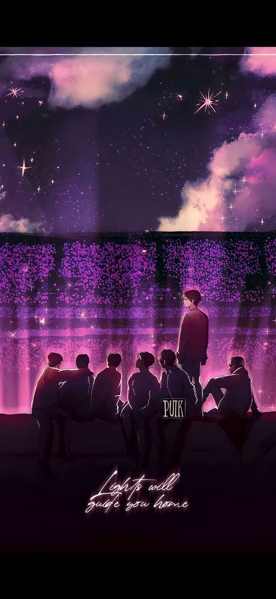 bts, group, k-pop, stadium, inscription, purple, art